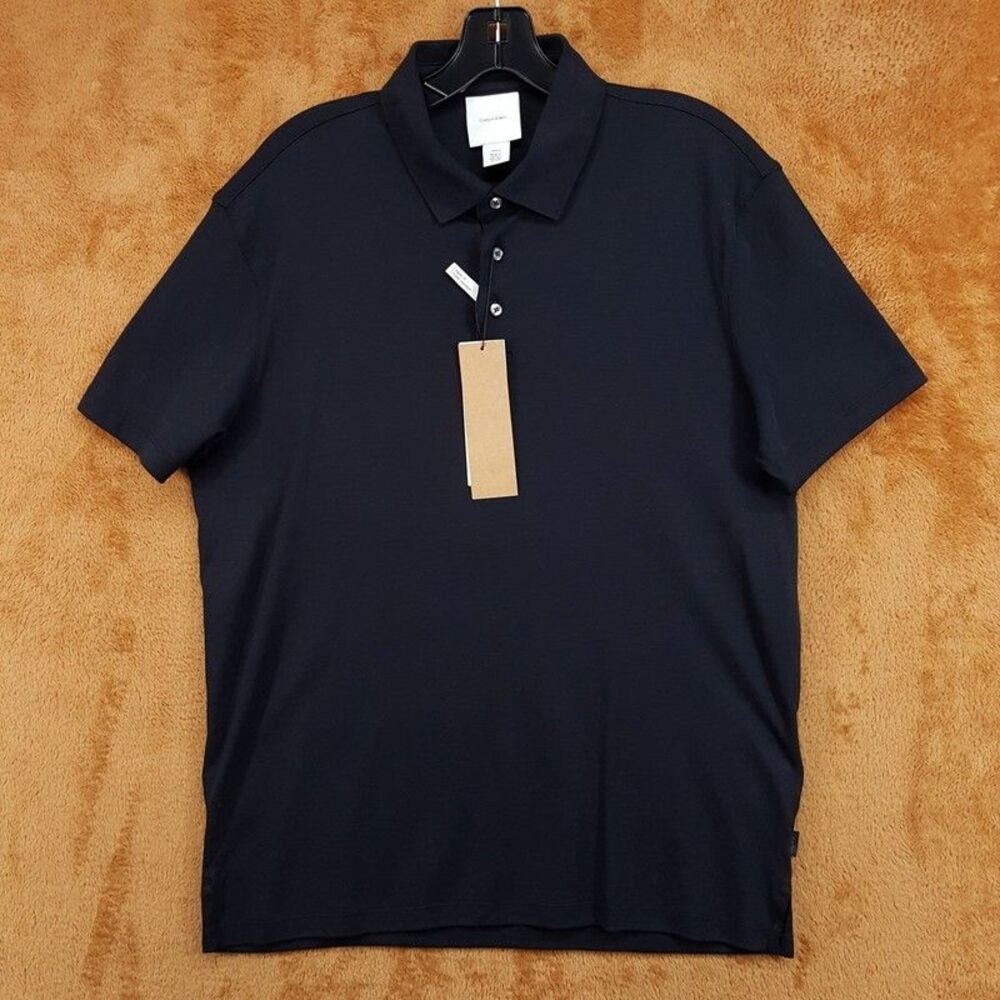 CALVIN KLEIN Polo Shirt Mens Small Black Short Sleeve 100% Supima Cotton